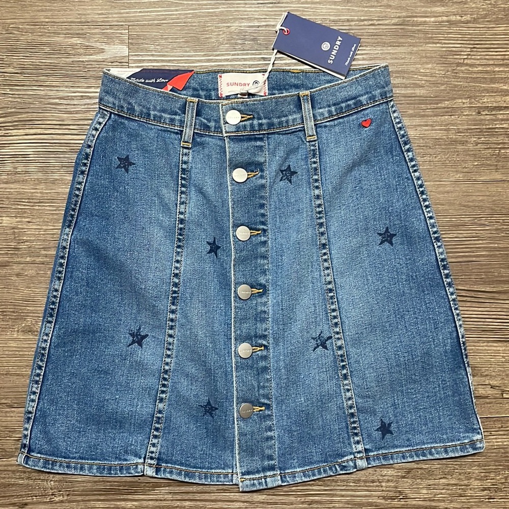 Sundry Blue Denim Skirt with Star Accents